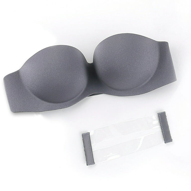 No-Wire Strapless Bra, Strapless Bras for Women Wireless Bra Without Straps  Comfortable Lightly Padded Bra Bralette Backless Breasts Padded Naturally  Gray 