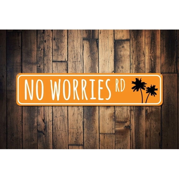 No Worries Rd Sign Custom Beach Street Sign Palm Tree Ocean Lover Road Sign Metal Seaside Beach House Decor - Sign Decor - Size: 16 x 4 Inches