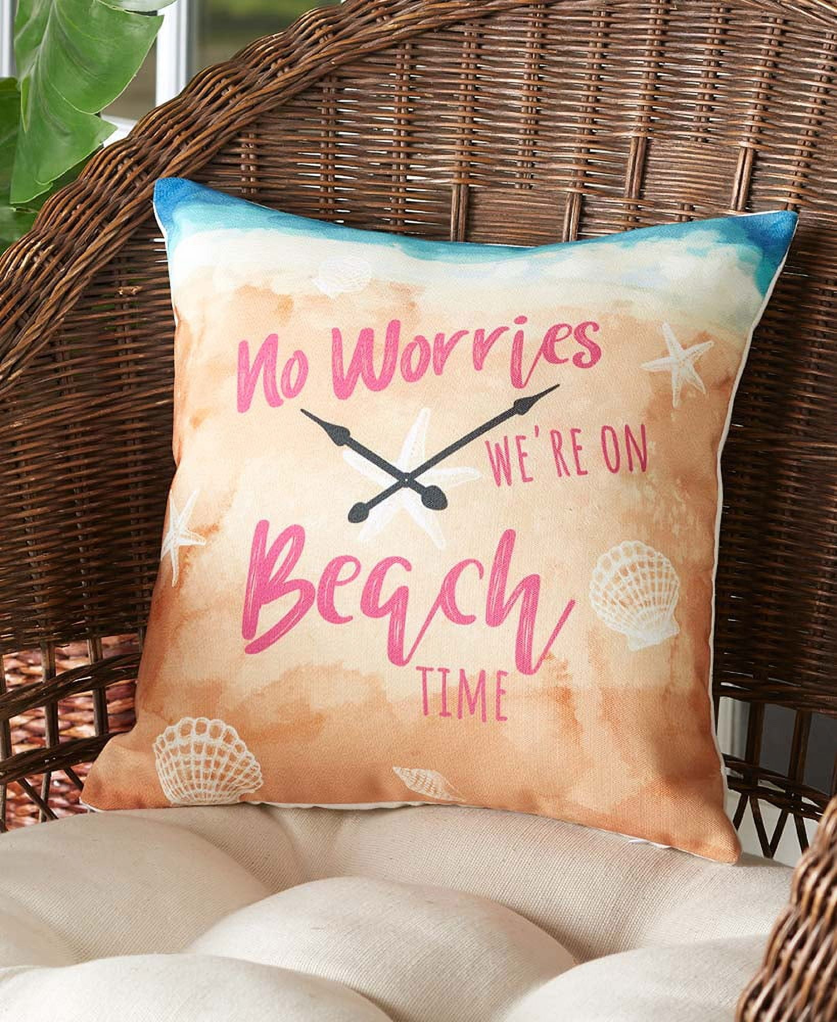 No Worries Beach Time Nautical Outdoor Throw Pillow