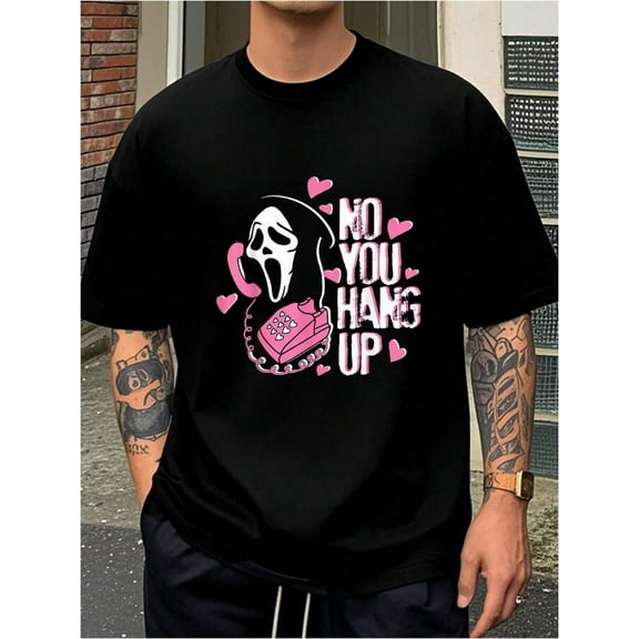 No You Hang Up Funny Ghost Calling Horror Halloween Pink-Shirt         Men's-Shirt Graphic Tees  Crop Tops  Outfits   Tops-Shirt