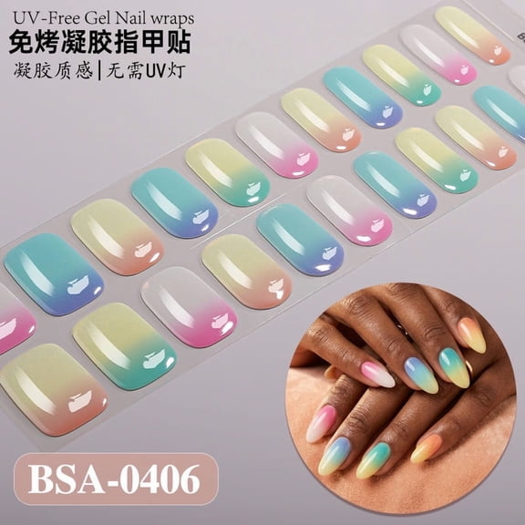 No-bake gel nail stickers, gradient French glitter, UV-free, no-curing required