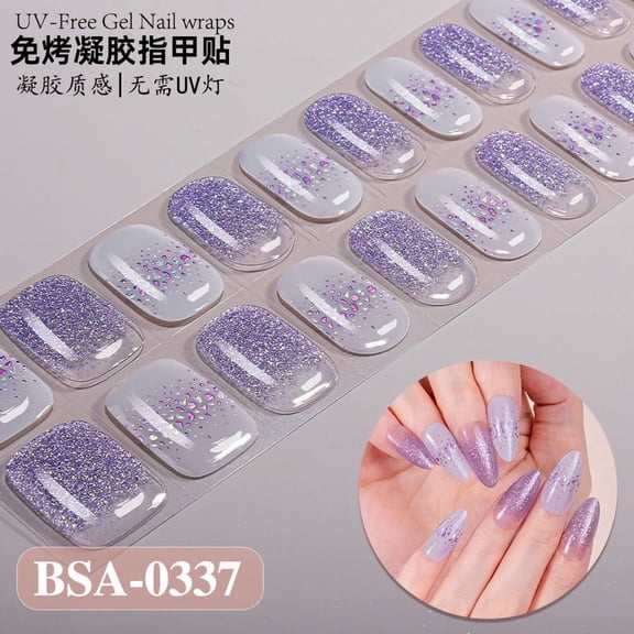 No-bake gel nail stickers, gradient French glitter, UV-free, no-curing required