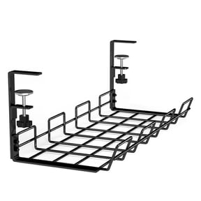 No-drill Stainless Steel Under-desk Cable Management Tray With Adjustable Clamp, 15.8 Under Desk Cable Management Tray,For Office Computer Wire Tidying & Desk Space Optimization