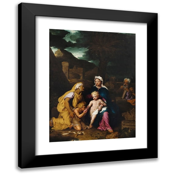 Noël Nicolas Coypel 19x24 Black Modern Framed Museum Art Print Titled - The Holy Family with Saint Elisabeth and the Infant John the Baptist