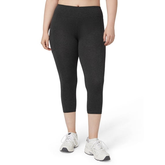 No nonsense Women's Cotton Capri Legging with Tech Pocket, Charcoal Heather, 2X