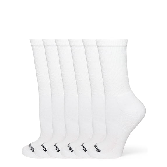 No nonsense Women's Cushioned Crew Sock 6 Pair Pack, White, One Size