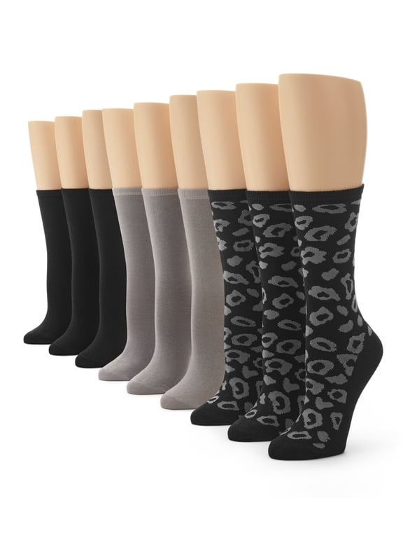 Women's Flat Knit Crew Sock 9 Pair Pack, Assorted - 9 Pair Pack, One Size