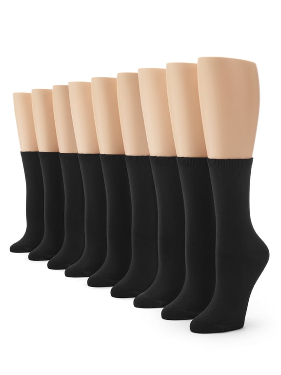 Women's Flat Knit Crew Sock 9 Pair Pack, Black - 9 Pair Pack, One Size