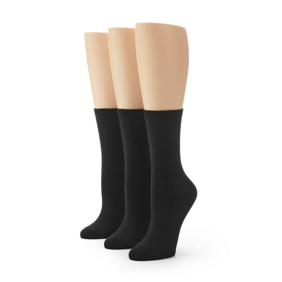 No nonsense Women's Flat Knit Crew Sock 3 Pair Pack, Black, One Size
