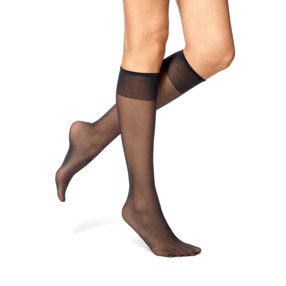 No nonsense Women's Sheer Knee Highs with Comfort Top 8 Pair Pack, Midnight Black, Plus