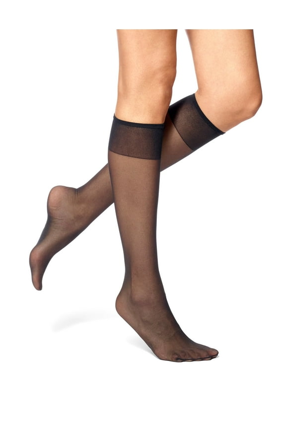 Women's Sheer Knee Highs with Comfort Top 8 Pair Pack, Midnight Black, Plus