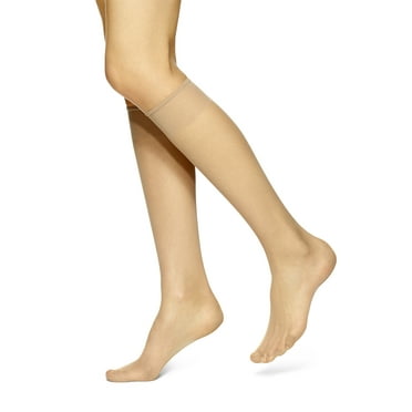 No nonsense Women's Sheer Knee Highs with Comfort Top 8 Pair Pack, Nude, Plus