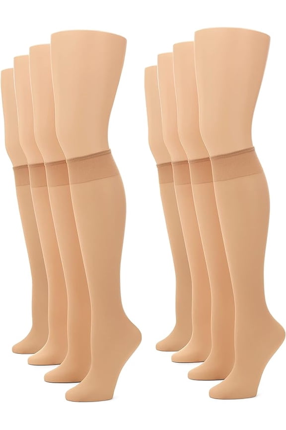 Women's Sheer Knee Highs with Comfort Top 8 Pair Pack, Nude, Plus