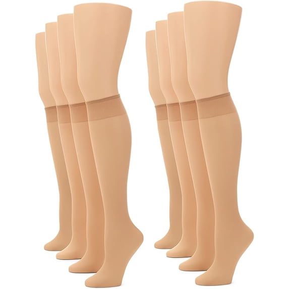 No nonsense Women's Sheer Knee Highs with Comfort Top 8 Pair Pack, Nude, Plus