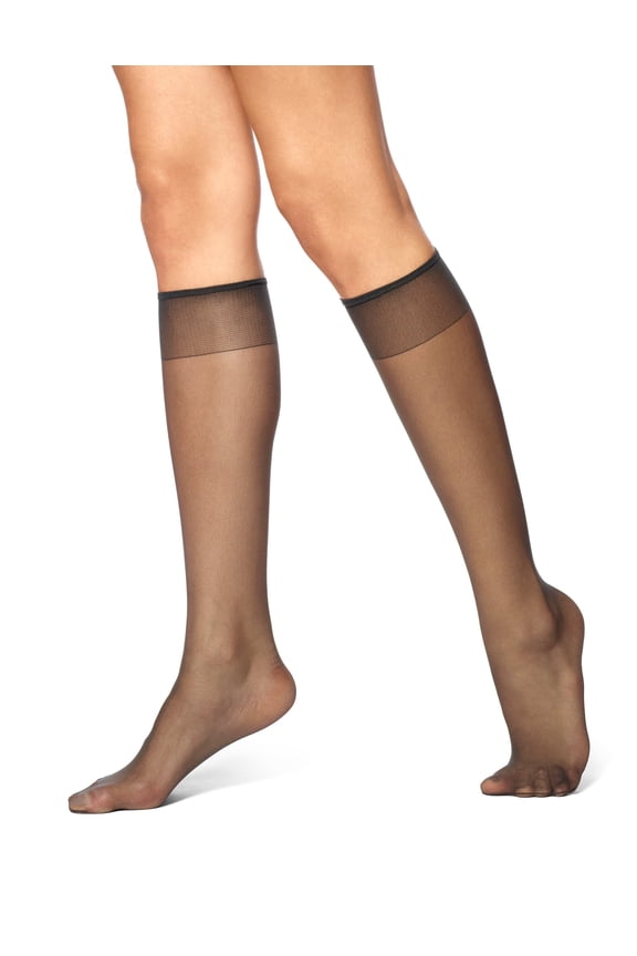 Women's Sheer Knee Highs with Comfort Top 8 Pair Pack, Off Black, Plus