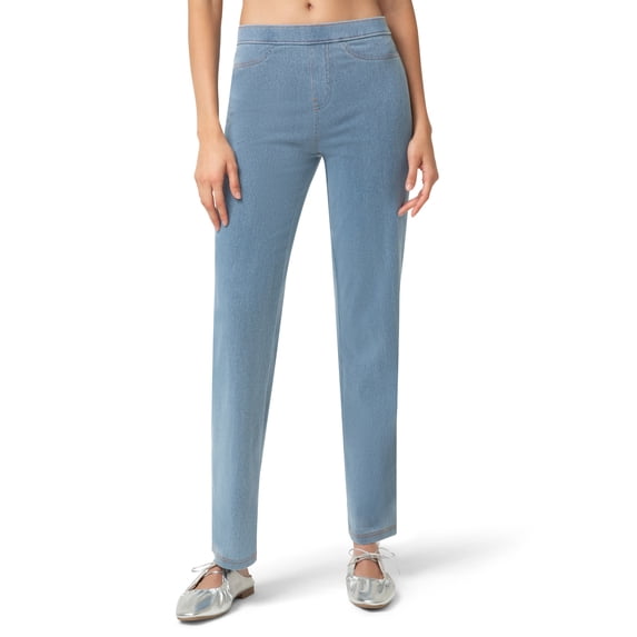 No nonsense Women's Knit Denim Straight Leg Legging Pull-On Pants, Light Denim, 3X