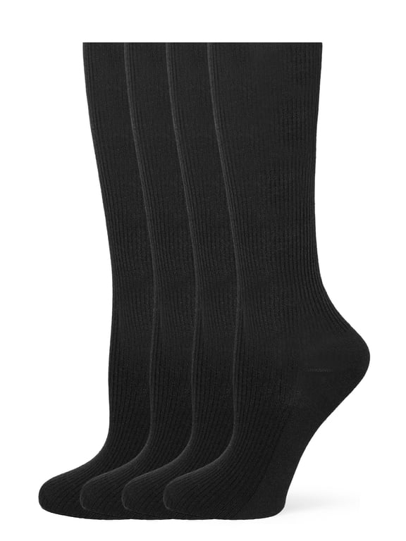 Women's Ribbed Knee High Sock 4 Pair Pack, Black, One Size