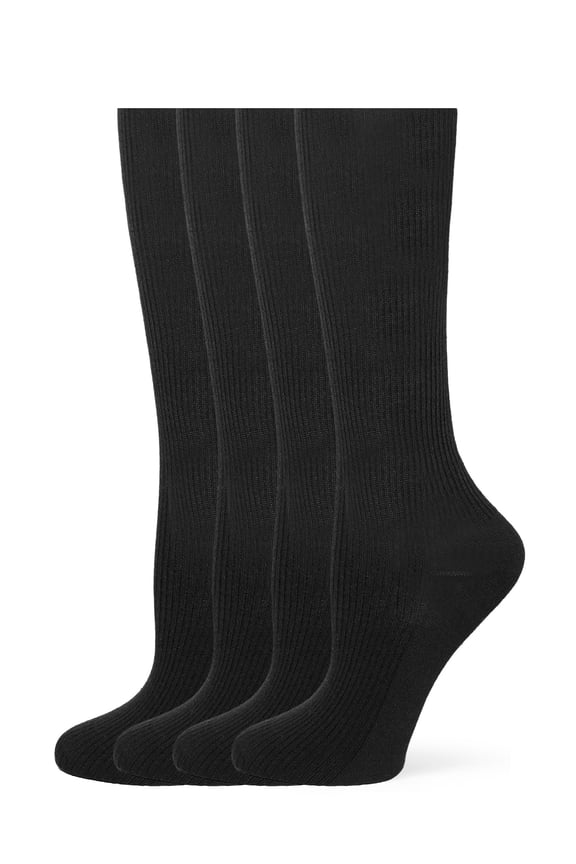 Women's Ribbed Knee High Sock 4 Pair Pack, Black, One Size
