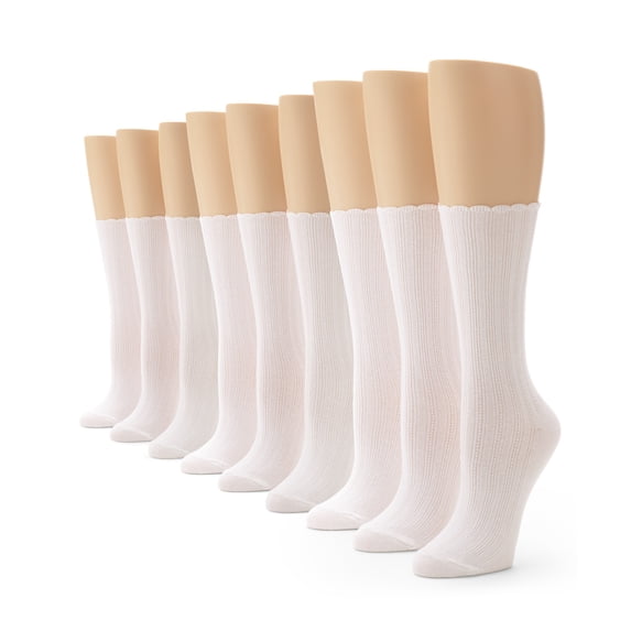 No nonsense Women's Scallop Pointelle Crew Sock, White - 9 Pair Pack, One Size