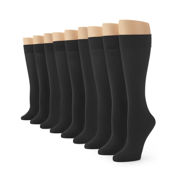 No nonsense Women's Silky Trouser Knee High Sock 9 Pair Pack, Black - 9 Pair Pack, 4-10