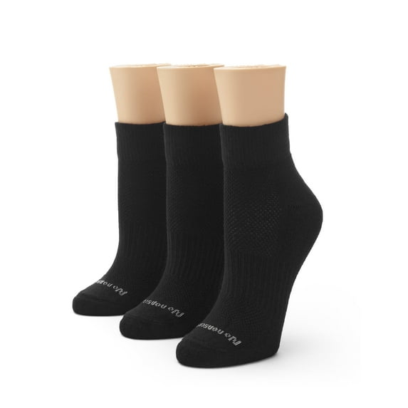 No nonsense Women's Soft & Breathable Cushioned Ankle Socks 3 Pair Pack, Black, One Size