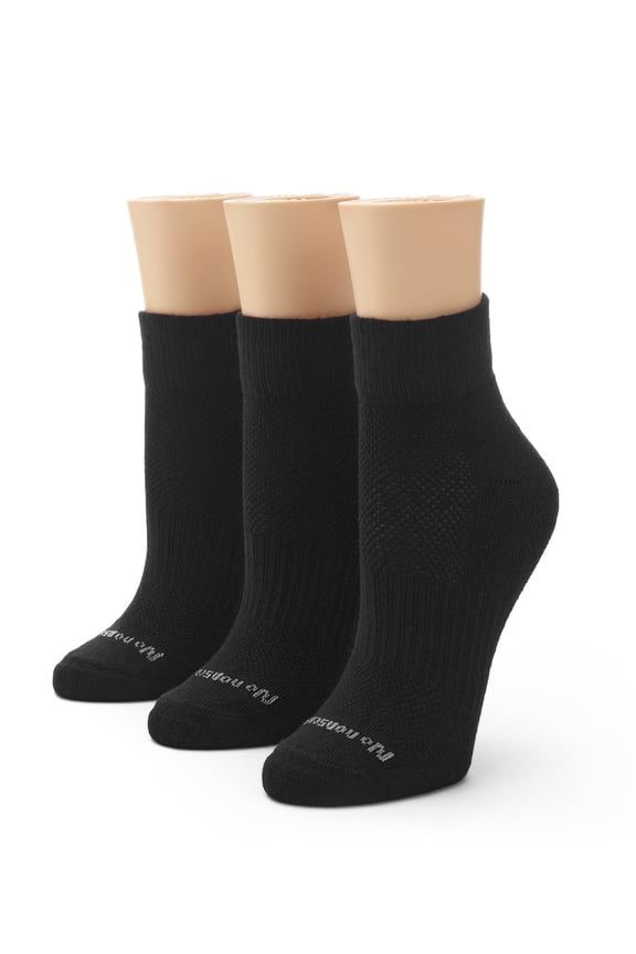 Women's Soft & Breathable Cushioned Ankle Socks 3 Pair Pack, Black, One Size