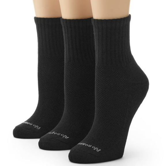 No nonsense Women's Soft & Breathable Cushioned Mini Crew Socks 3 Pair Pack, Black, One Size