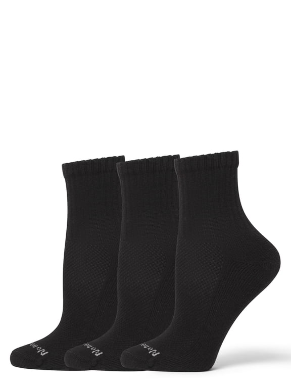 Women's Soft & Breathable Cushioned Mini Crew Socks 3 Pair Pack, Black, One Size