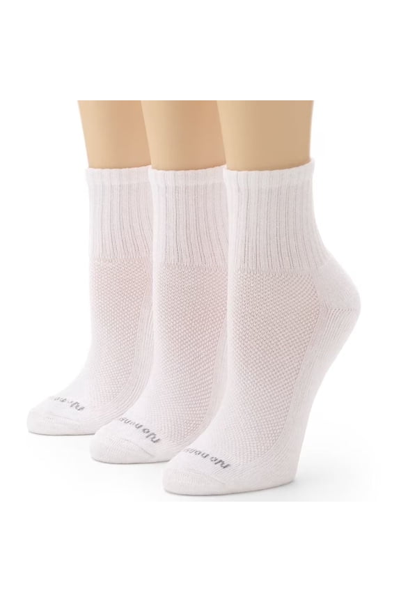 Women's Soft & Breathable Cushioned Mini Crew Socks 3 Pair Pack, White, One Size