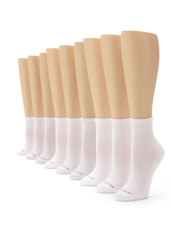 Women's Soft & Breathable Cushioned Mini Crew Socks 9 Pair Pack, White - 9 Pair Pack, One Size