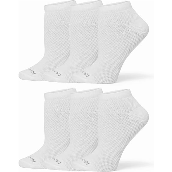 No nonsense Women's Soft & Breathable Uncushioned No Show Sock 6 Pair Pack, White, One Size