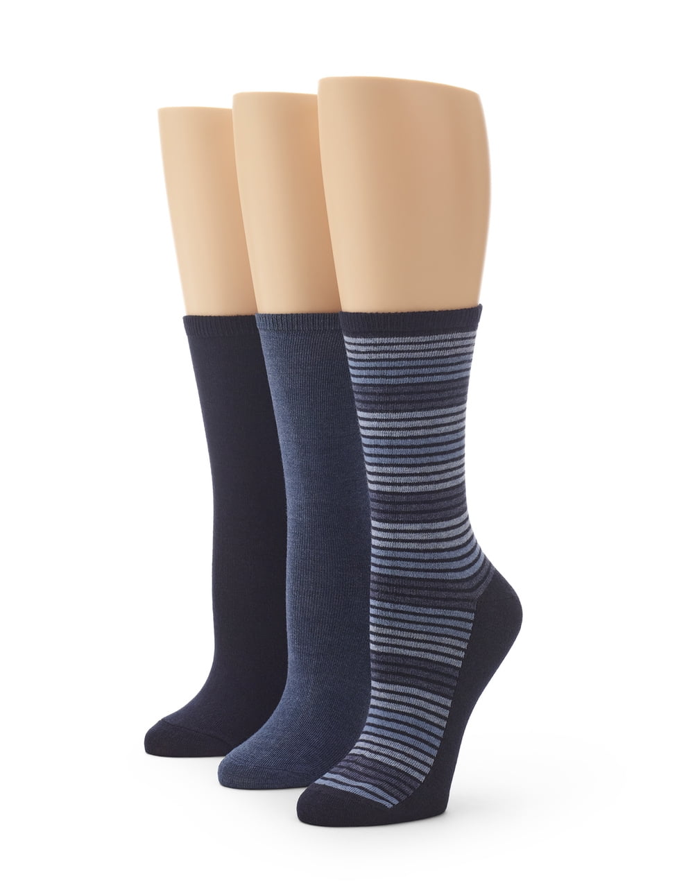 No Nonsense Women's Striped Flat Knit Crew Socks Espresso One Size