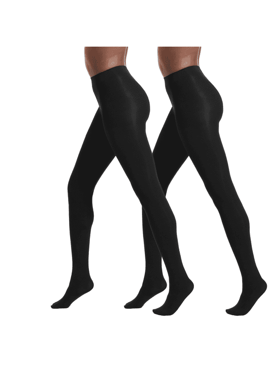 Women's Super Opaque Control Top Tights 2 Pair Pack, Black/Black, Large