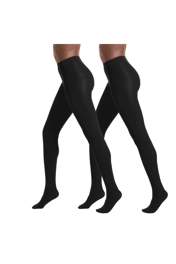 Women's Super Opaque Control Top Tights 2 Pair Pack, Black/Black, Medium