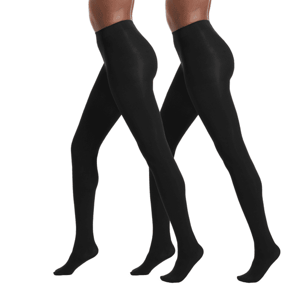 No nonsense Women's Super Opaque Control Top Tights 2 Pair Pack, Black/Black, Small
