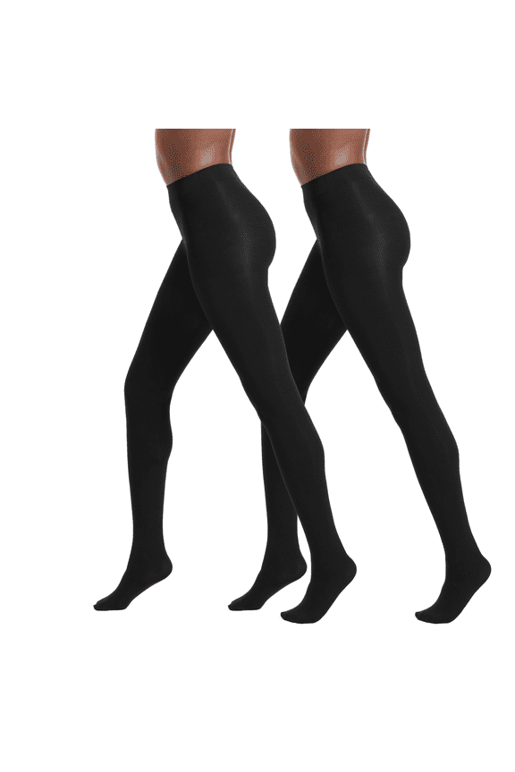 Women's Super Opaque Control Top Tights 2 Pair Pack, Black/Black, Small