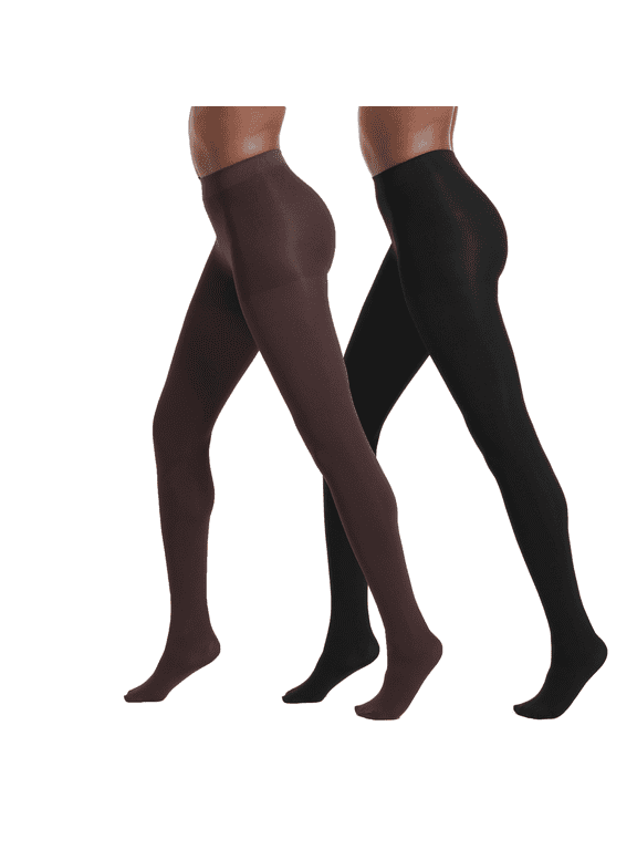 Women's Super Opaque Control Top Tights 2 Pair Pack, Black/Espresso, Medium