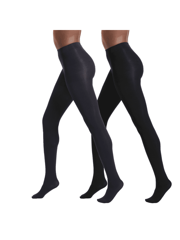 Women's Super Opaque Control Top Tights 2 Pair Pack, Black/Navy, X-Large