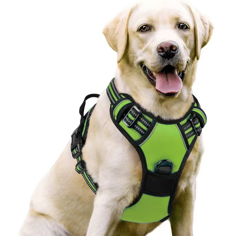 No-pull shockproof dog vest with reflective strip, made of comfortable nylon material, suitable for agility training and nighttime walks. Comes with harness and leash set