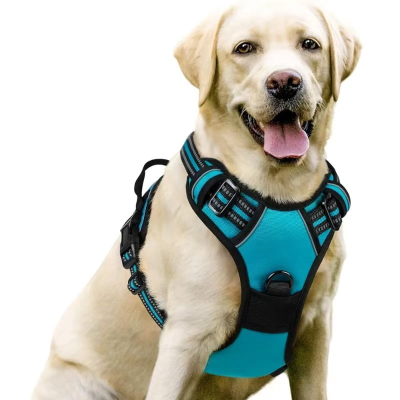 No-pull shockproof dog vest with reflective strip, made of comfortable nylon material, suitable for agility training and nighttime walks. Comes with harness and leash set