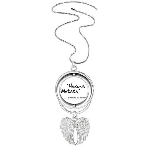 No worries Quote Art Deco Fashion Pendant Angel Wings Rotating Necklace Jewelry