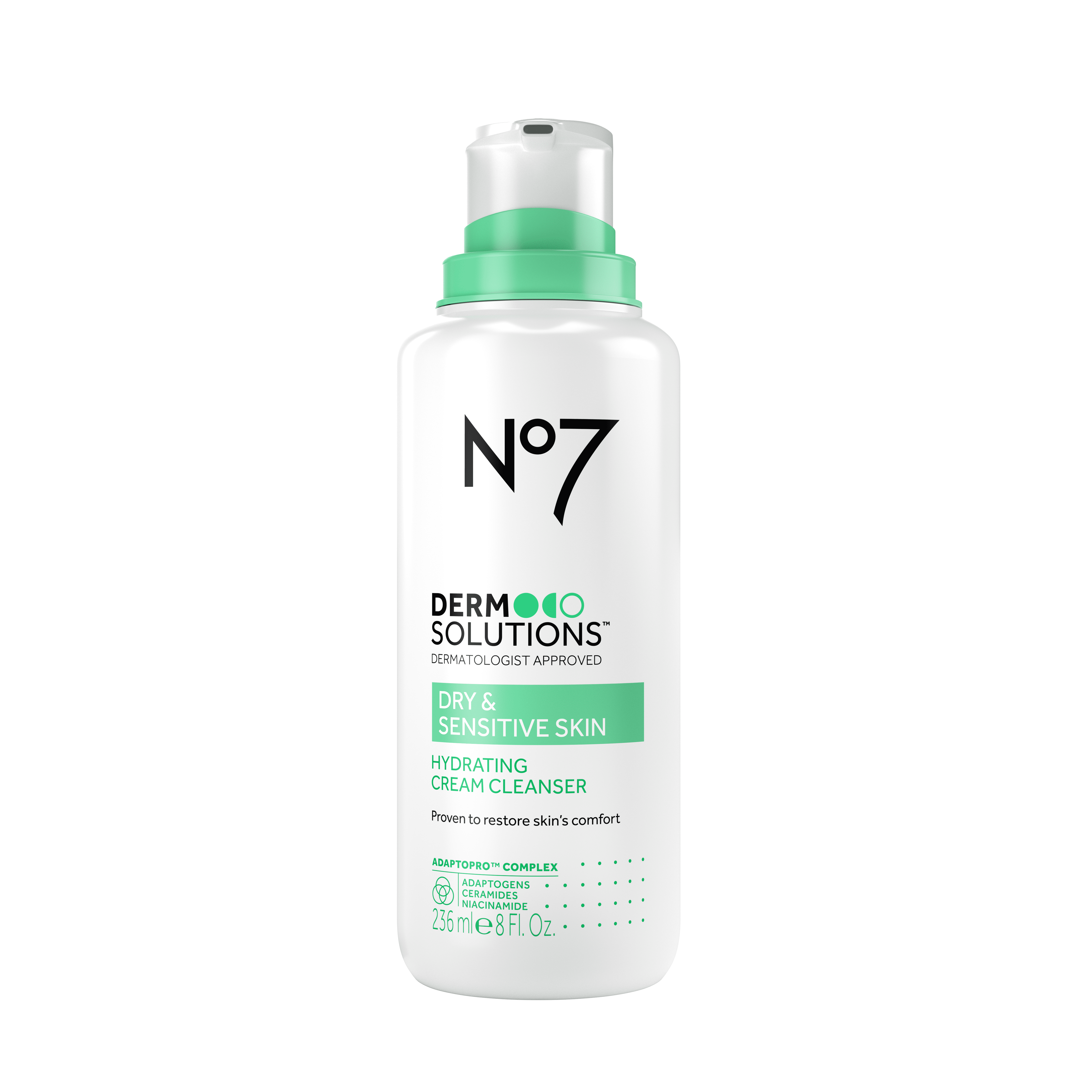 No7 Derm Solutions Hydrating Cream Facial Cleanser, for Normal to Dry & Sensitive Skin, 8oz