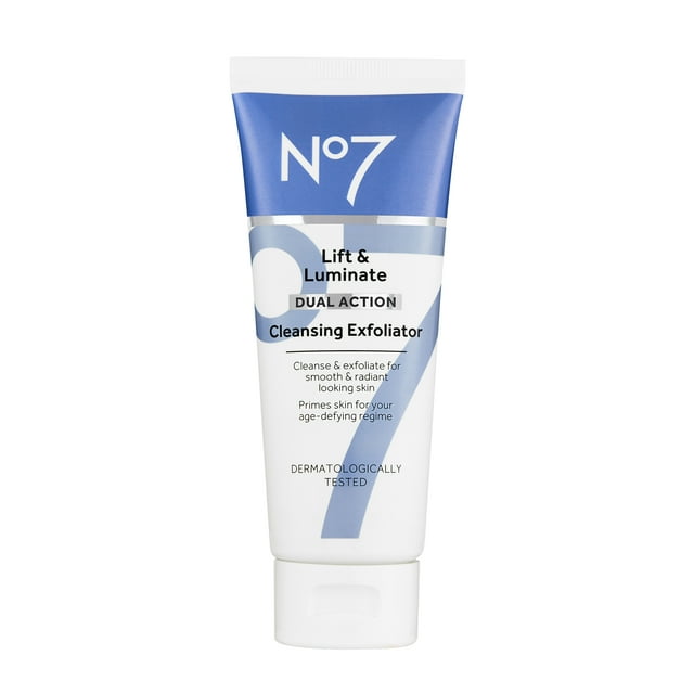 No7 Lift & Luminate Dual Action Cleansing Exfoliator with Vitamin C, E & B5, Sensitive Skin, 3.3