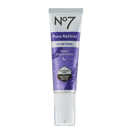 No7 Pure Retinol 1% Night Concentrate Anti-Aging Face Cream with Collagen Peptide Technology, 1 fl oz