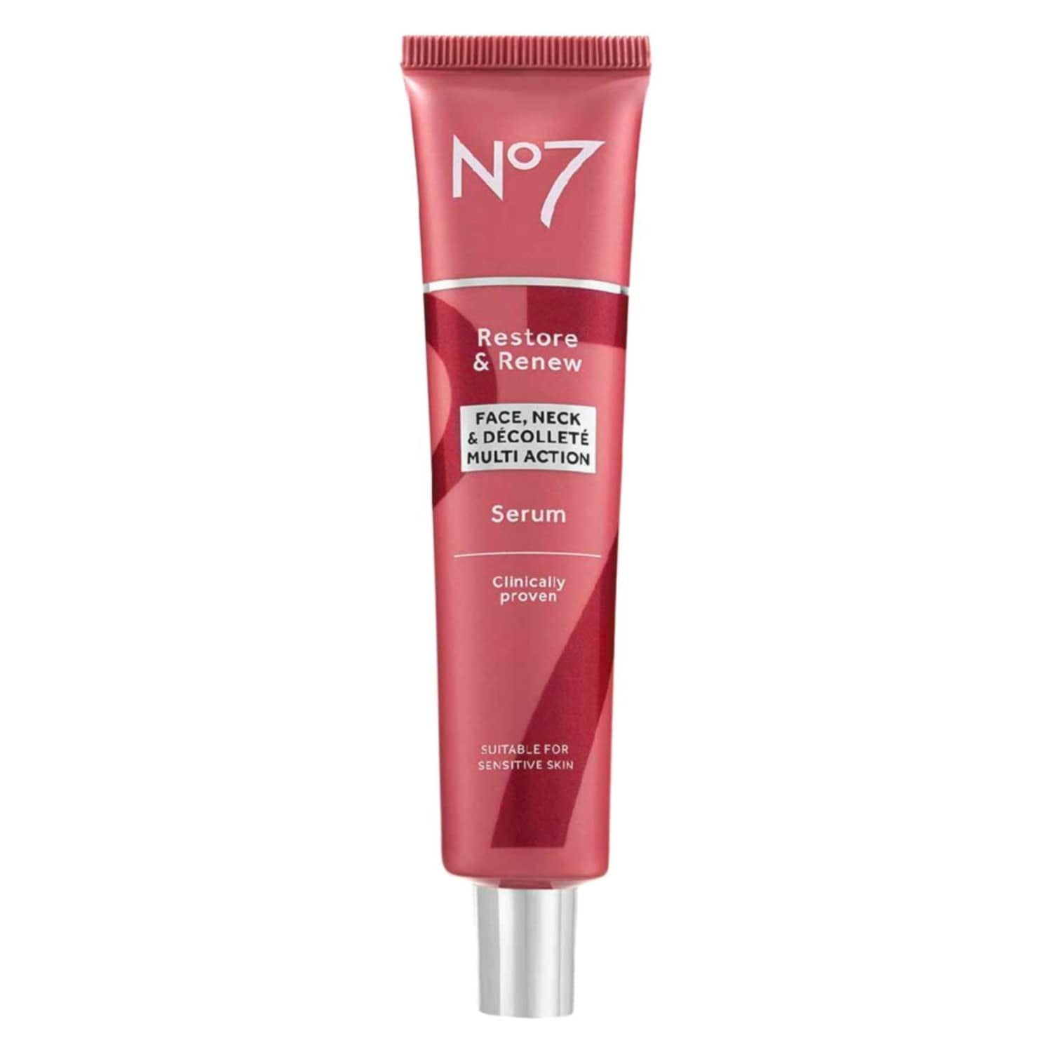 No7 Restore & Renew Multi-Action Face & Neck Serum - Anti Aging Serum for Deep Wrinkle Repair - Collagen Infused Skincare with a Hydrating Blend of Hibiscus Peptides & Hyaluronic Acid (2.5 Fl Oz)