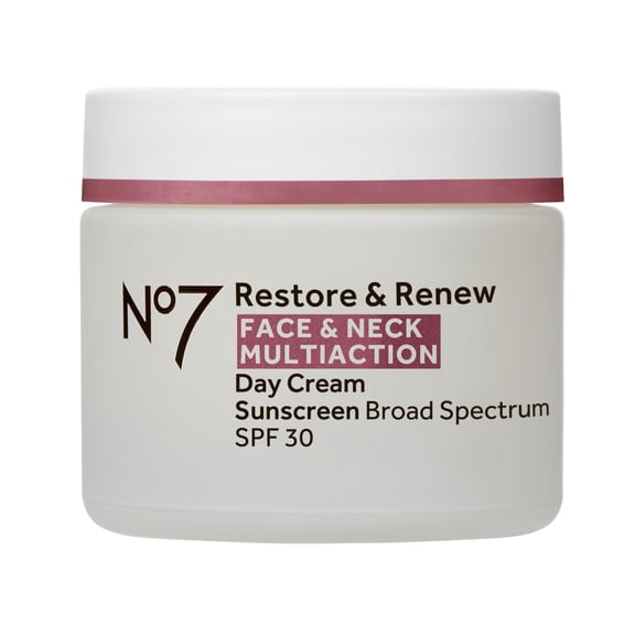 No7 Restore & Renew Face & Neck Multi Action Sunscreen Broad Spectrum SPF 30 Fragrance Free Day Cream 1.69 fl oz