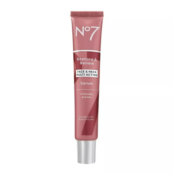 No7 Restore & Renew Multi Action Anti-Aging Face & Neck Serum with Peptides & Ceramides, 1.69 oz