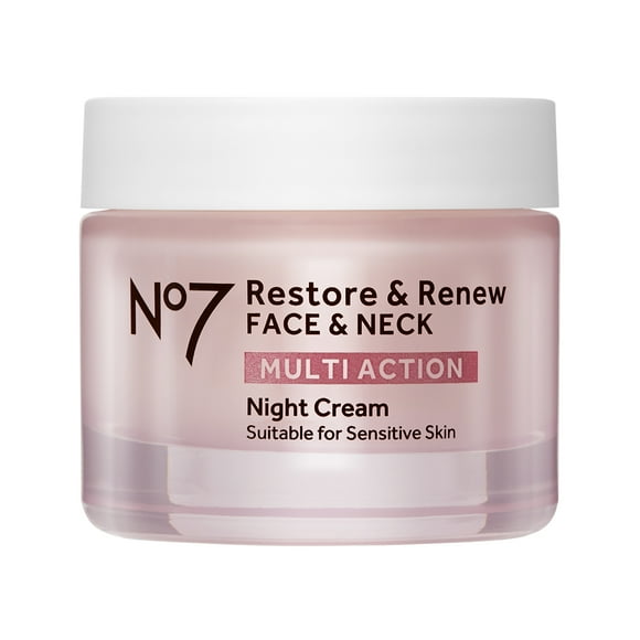 No7 Restore & Renew Multi Action Face & Neck Night Cream Face Moisturizer with Peptides and Hyaluronic Acid, 1.69 oz