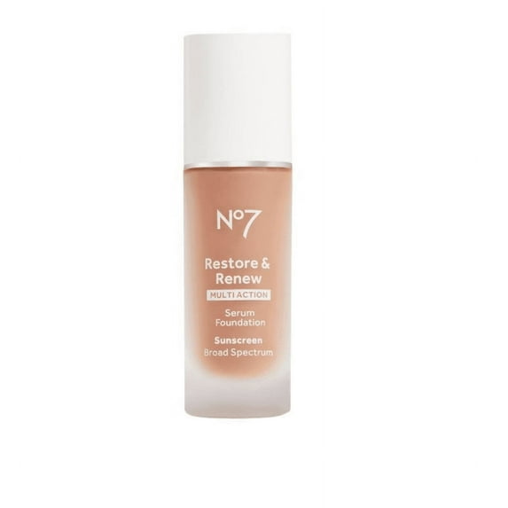No7 Restore & Renew Multi Action Serum Foundation with SPF 20, Warm Beige, 1 fl oz