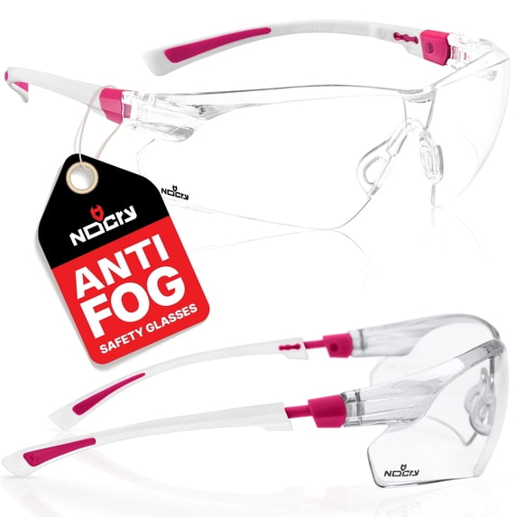 NoCry Clear Safety Glasses for Men and Women with Anti-Fog and Scratch Resistant Wrap Around Lenses, Adjustable Temples and Nose Pads — ANSI Z87 Certified Protective Eyewear with 100% UV Shielding